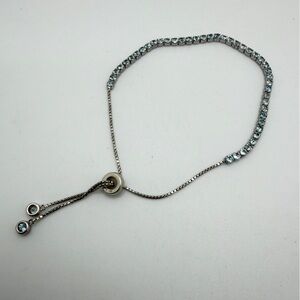 Sterling Silver‎ Adjustable 2.5mm round cut AQUAMARINE tennis bracelet!